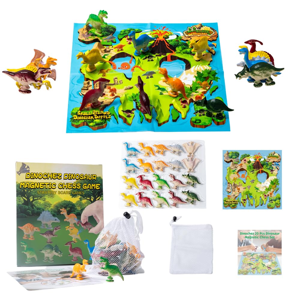 VORA 2026 Magnetic Chess Game – Dinosaur Theme Chess Set with 20 Dinosaur Stones, Map & Storage Bag