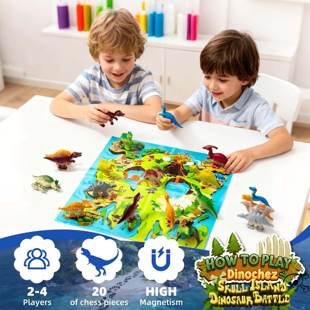 VORA 2026 Magnetic Chess Game – Dinosaur Theme Chess Set with 20 Dinosaur Stones, Map & Storage Bag