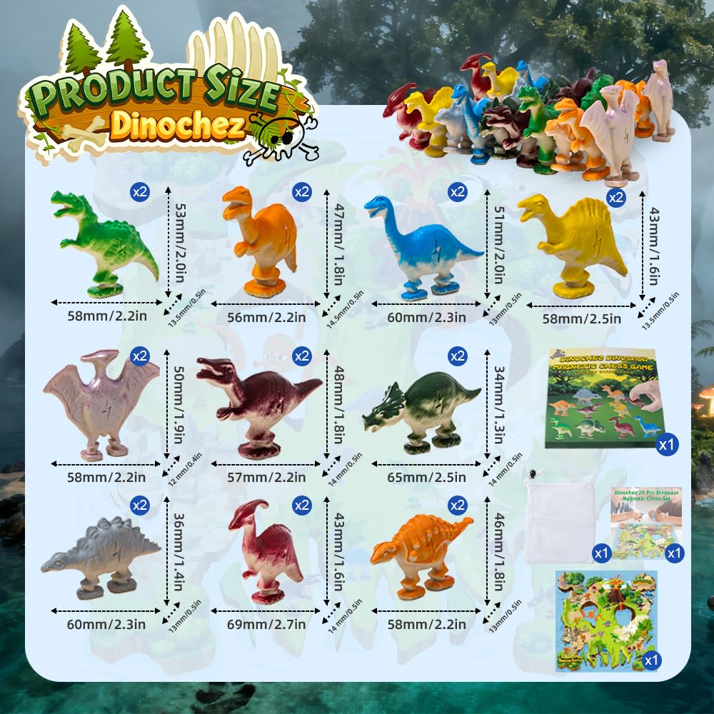 VORA 2026 Magnetic Chess Game – Dinosaur Theme Chess Set with 20 Dinosaur Stones, Map & Storage Bag