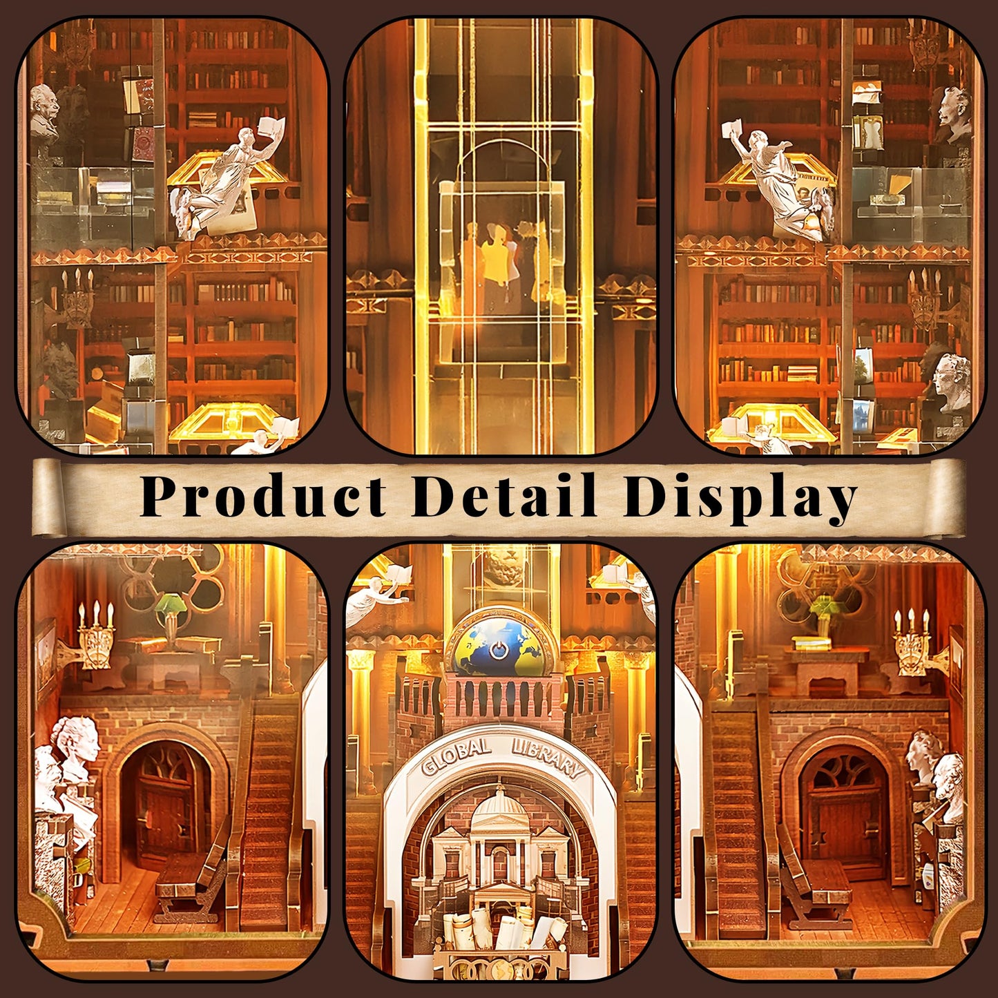 VORATHIS Book Nook Kit — Library Dollhouse with LED Light and Dual Power