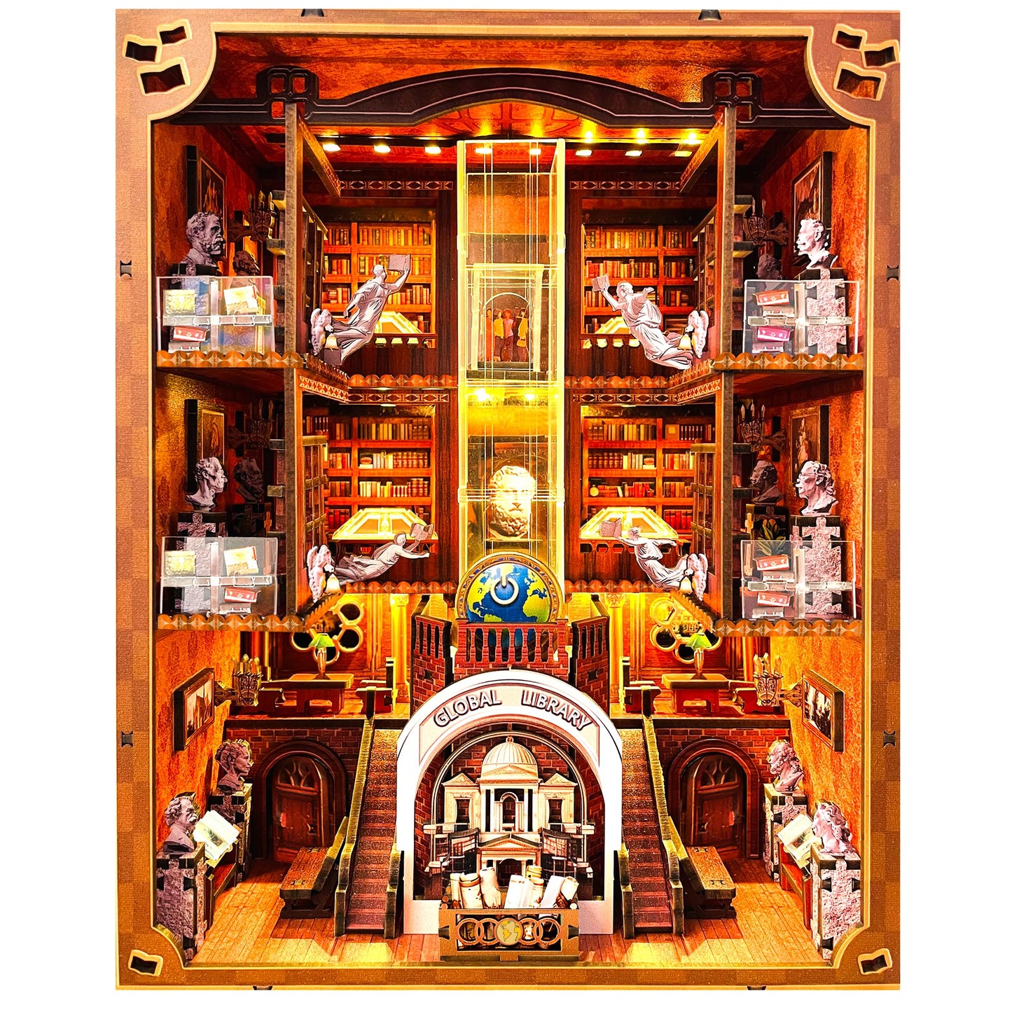 VORATHIS Book Nook Kit — Library Dollhouse with LED Light and Dual Power