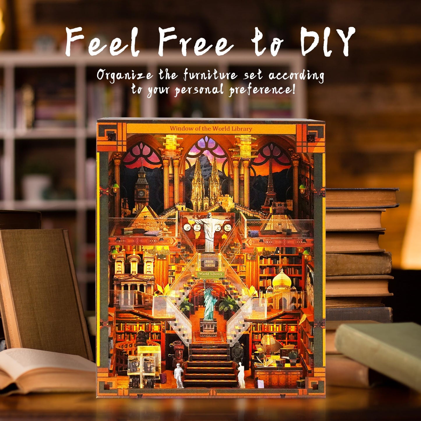 VORATHIS Book Nook Kit – DIY Miniature World Library with LED Lighting