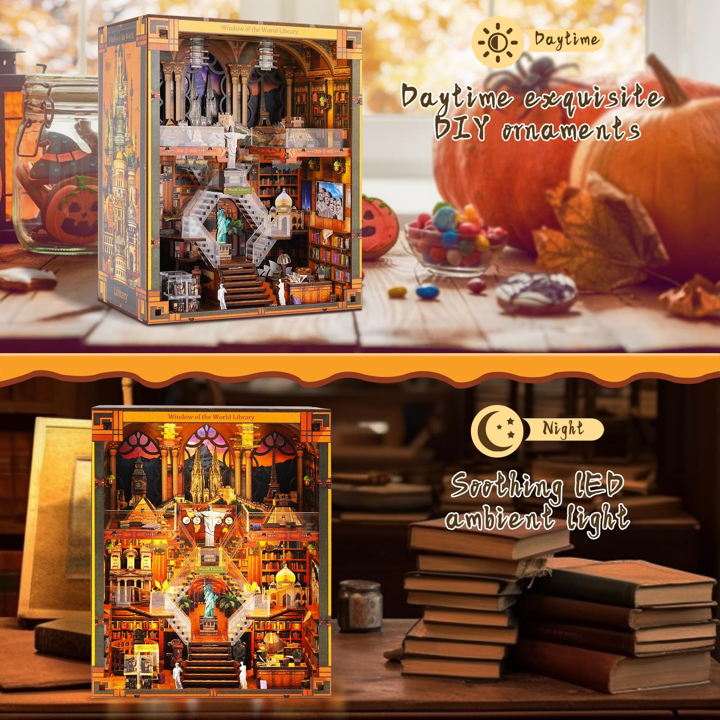 VORATHIS Book Nook Kit – DIY Miniature World Library with LED Lighting