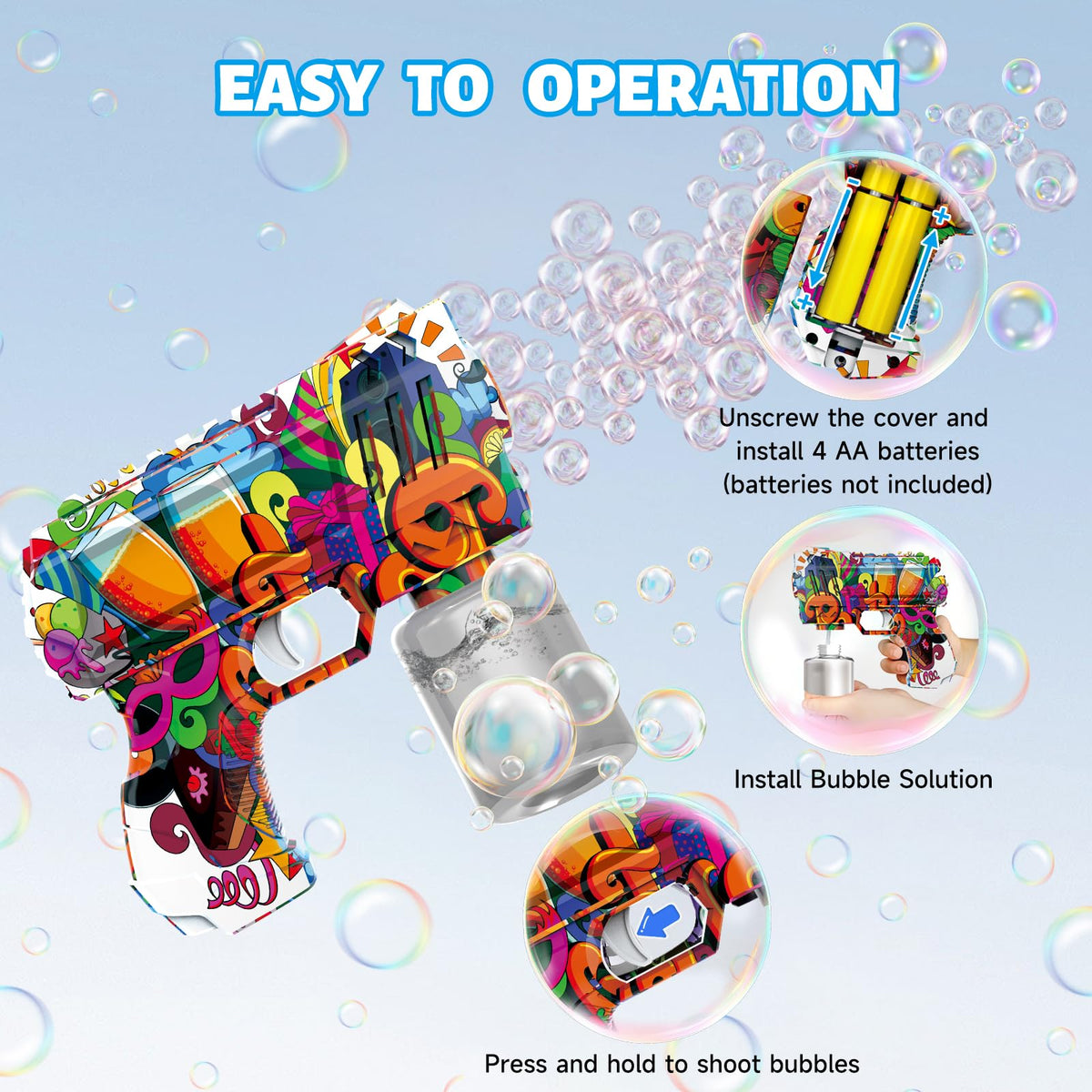 VORBLIX Bubble Gun with LED Lights – 6-Hole Bubble Blaster for Kids 3-8 | Leak-Proof Outdoor Toy