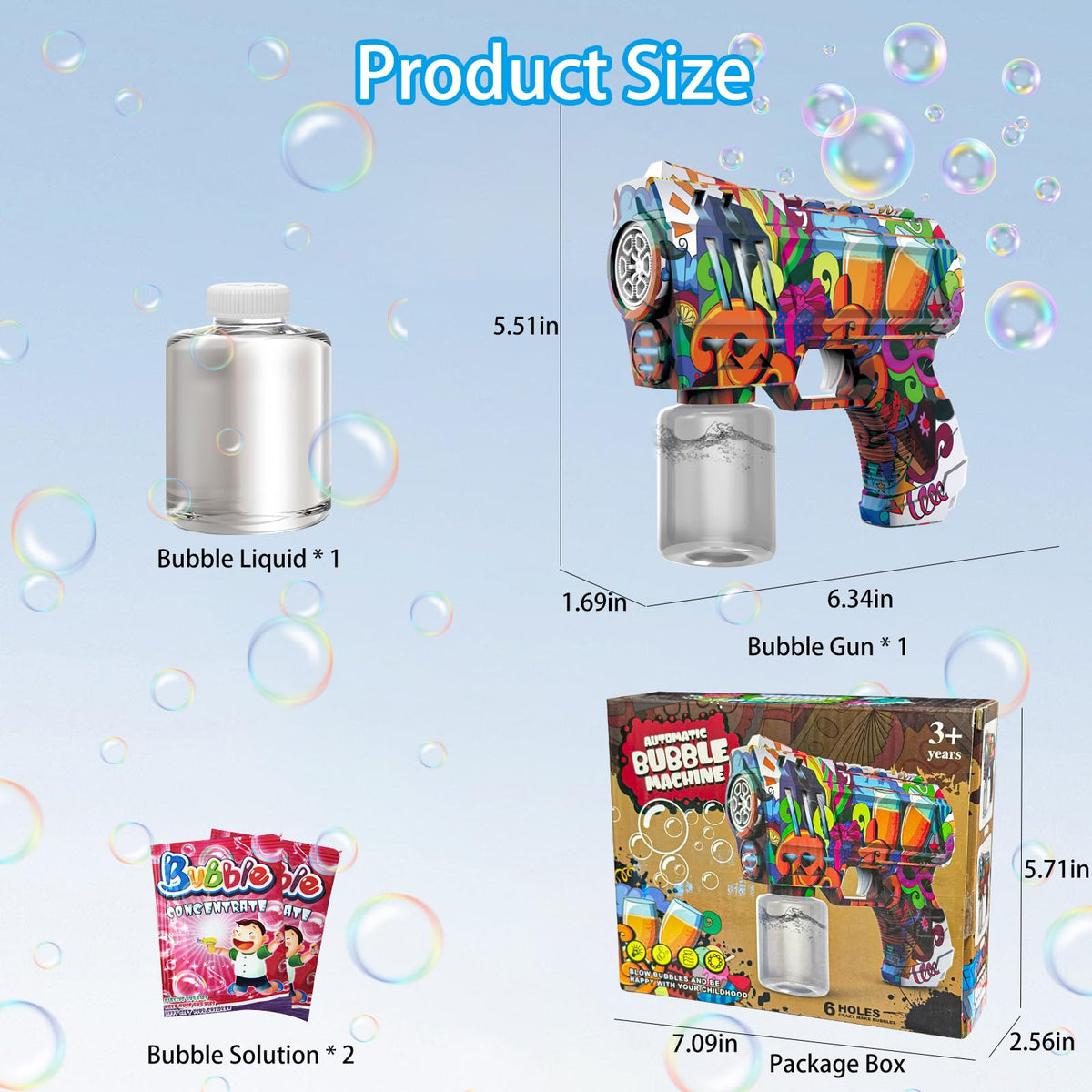 VORBLIX Bubble Gun with LED Lights – 6-Hole Bubble Blaster for Kids 3-8 | Leak-Proof Outdoor Toy