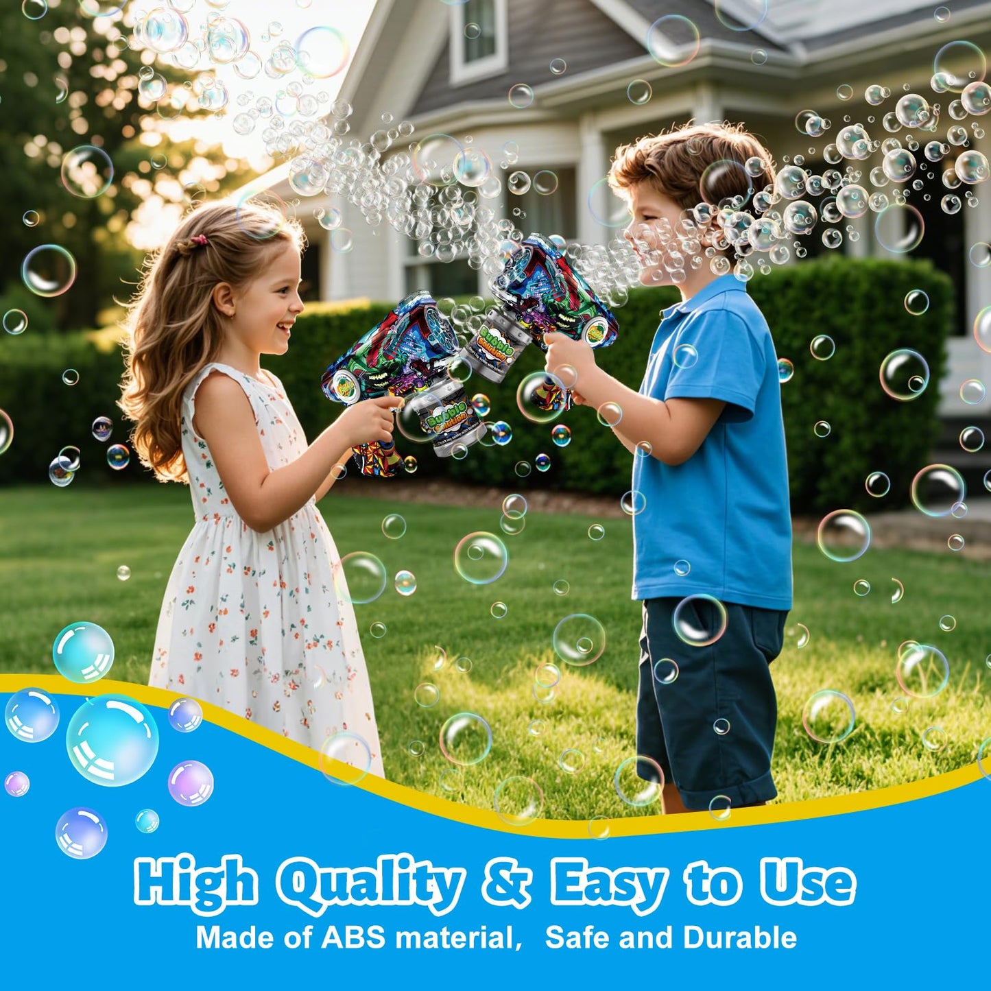 VORBLIX Bubble Gun for Kids — LED Lights, 10-Hole Auto Bubble Machine, Leak-Proof Design