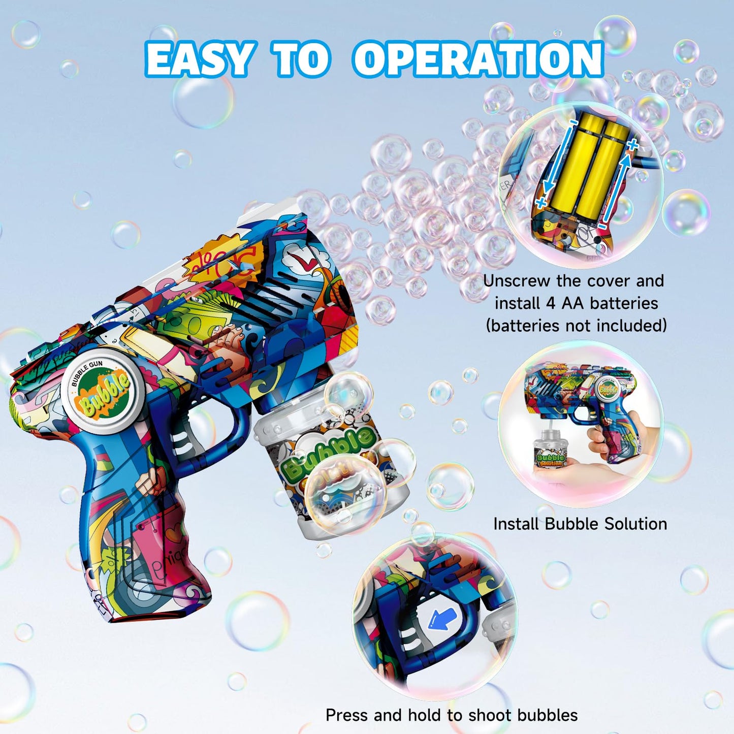 VORBLIX Bubble Gun with LED Lights – 10-Hole Automatic Bubble Machine for Kids 3-8