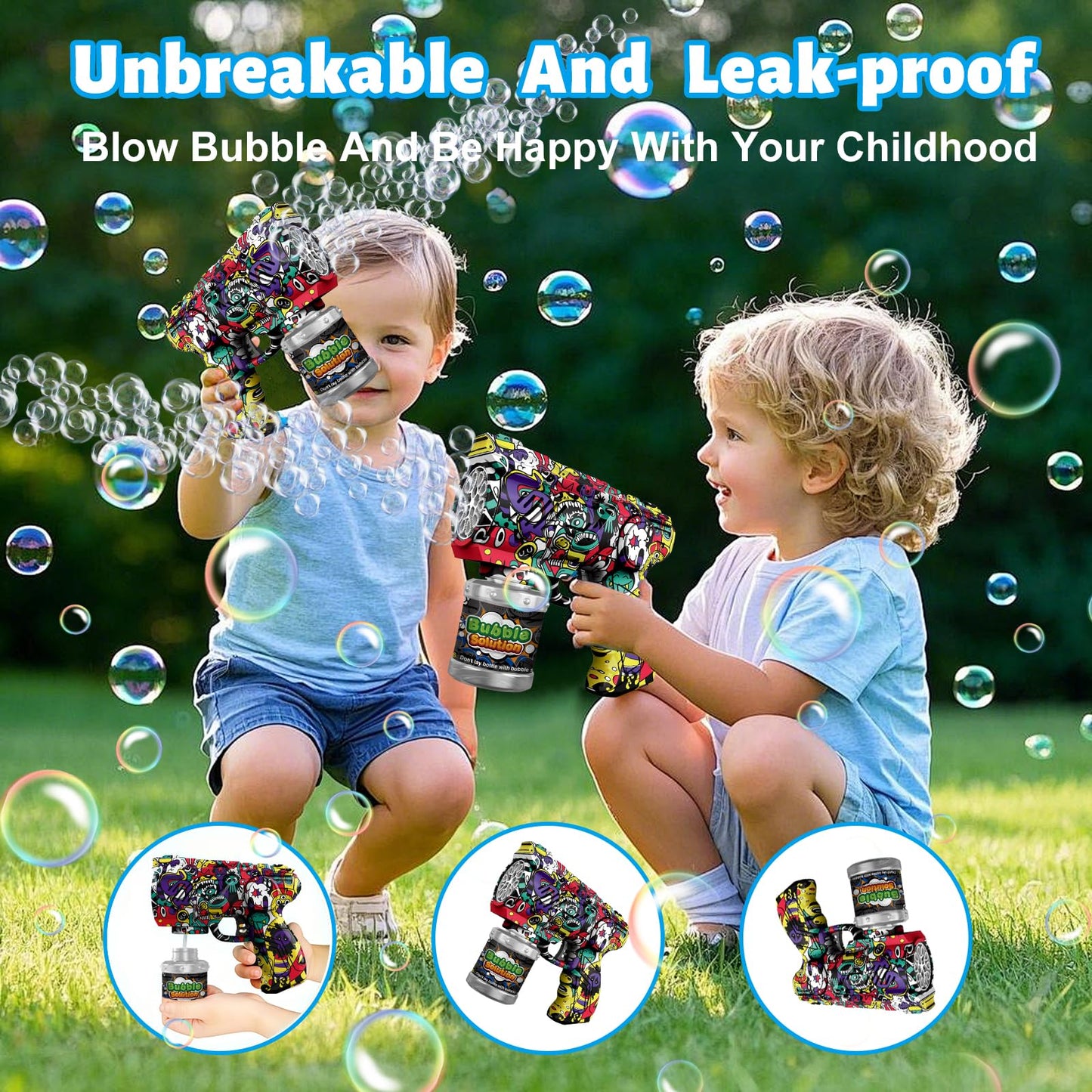 VORBLIX Bubble Gun with LED Lights - 10-Hole Auto Bubble Machine for Kids 3-8