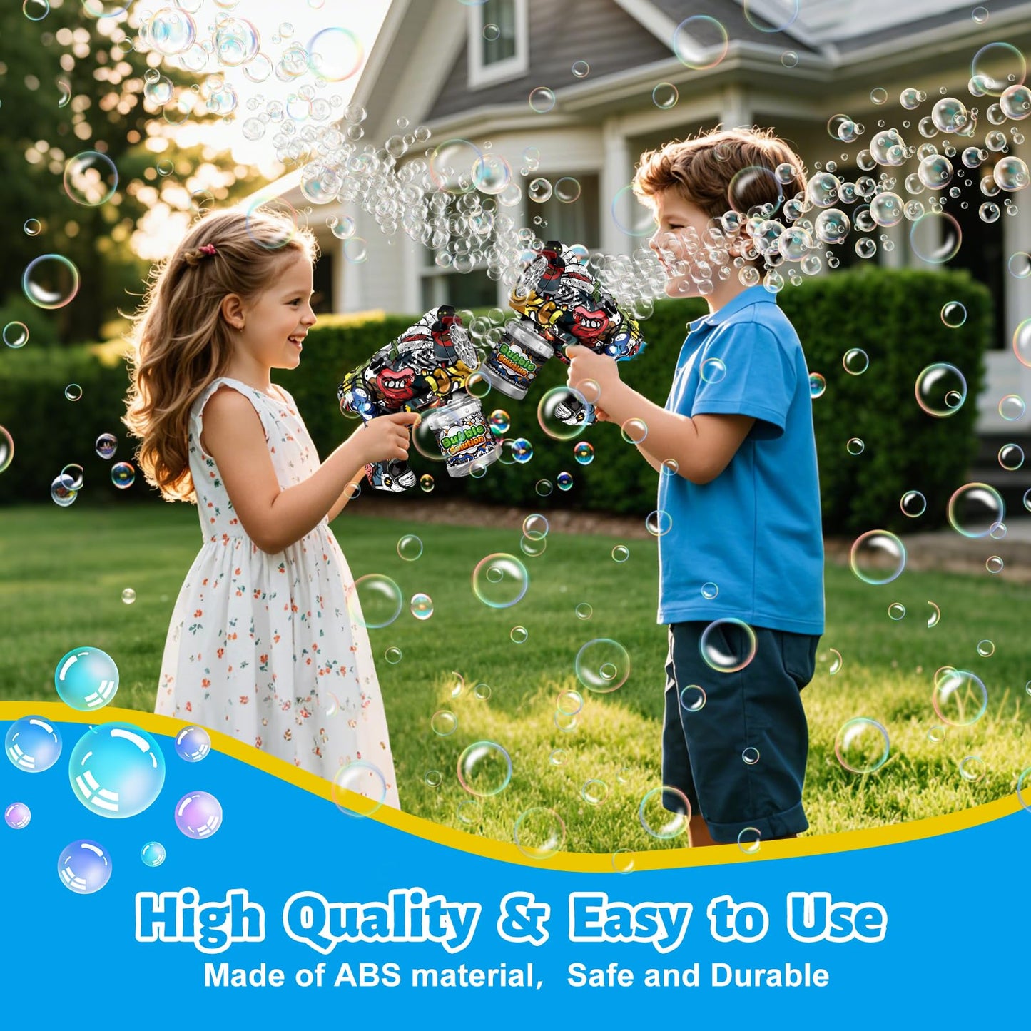 VORBLIX Bubble Gun for Kids – LED Lights, 10-Hole Bubble Machine, Leak-Proof (Ages 3-8)