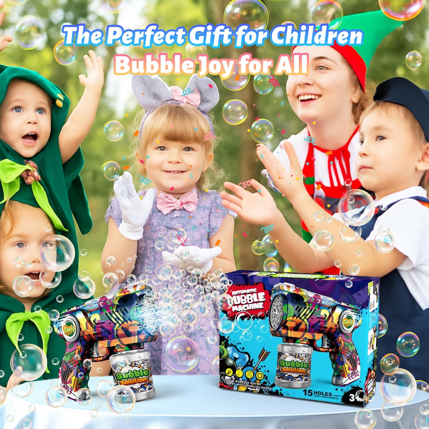VORBLIX Bubble Gun with LED Lights | 10-Hole Auto Bubble Machine for Kids 3-8 | Leak-Proof Outdoor Toy