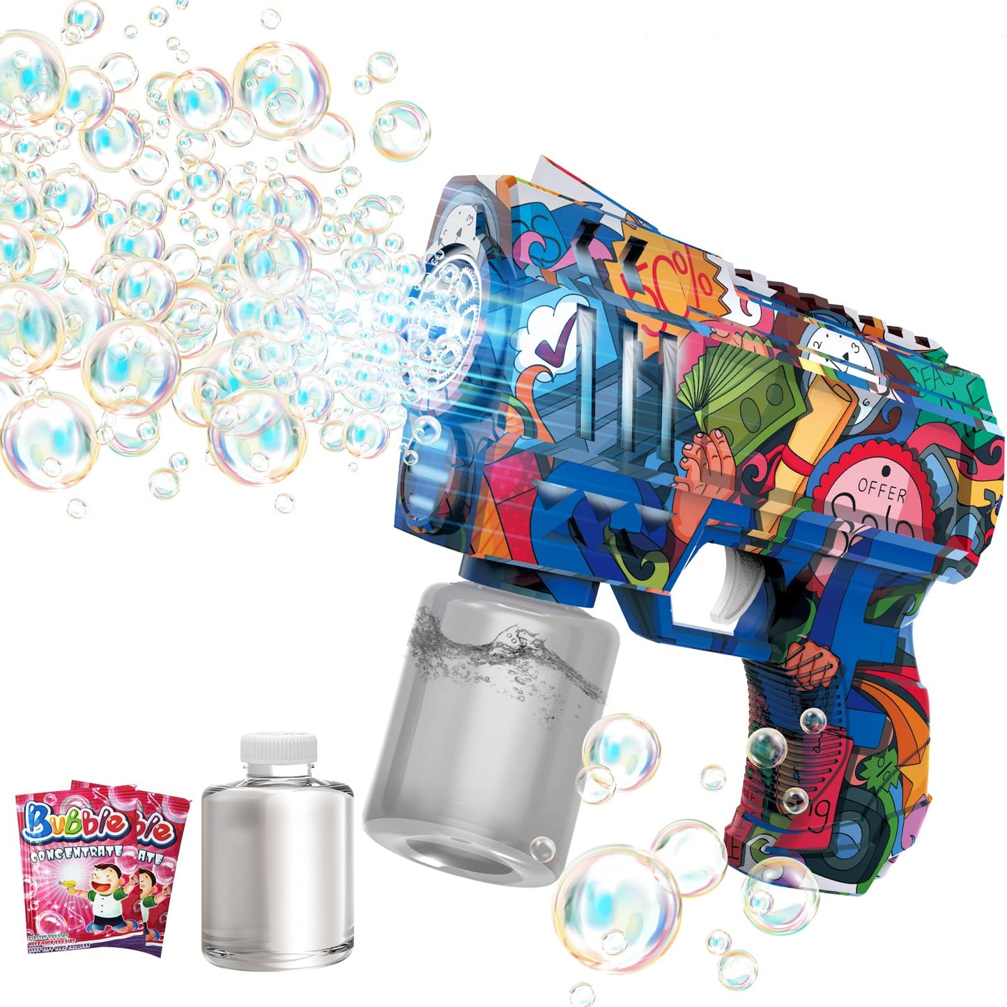VORBLIX Bubble Gun with LED Lights - 6-Hole, Leak-Proof Bubble Blaster for Kids 3-8