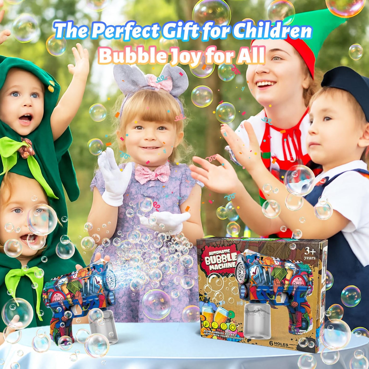 VORBLIX Bubble Gun with LED Lights - 6-Hole, Leak-Proof Bubble Blaster for Kids 3-8
