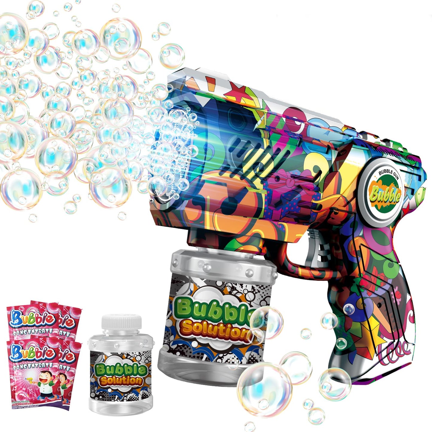 VORBLIX Bubble Gun with LED Lights | 10-Hole Auto Bubble Machine for Kids 3-8 | Leak-Proof Outdoor Toy