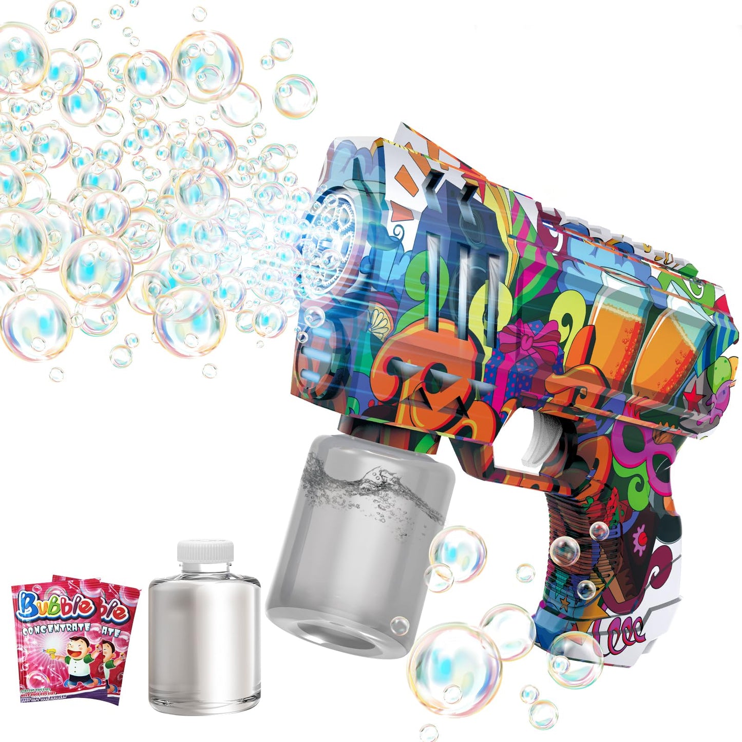 VORBLIX Bubble Gun with LED Lights – 6-Hole Bubble Blaster for Kids 3-8 | Leak-Proof Outdoor Toy