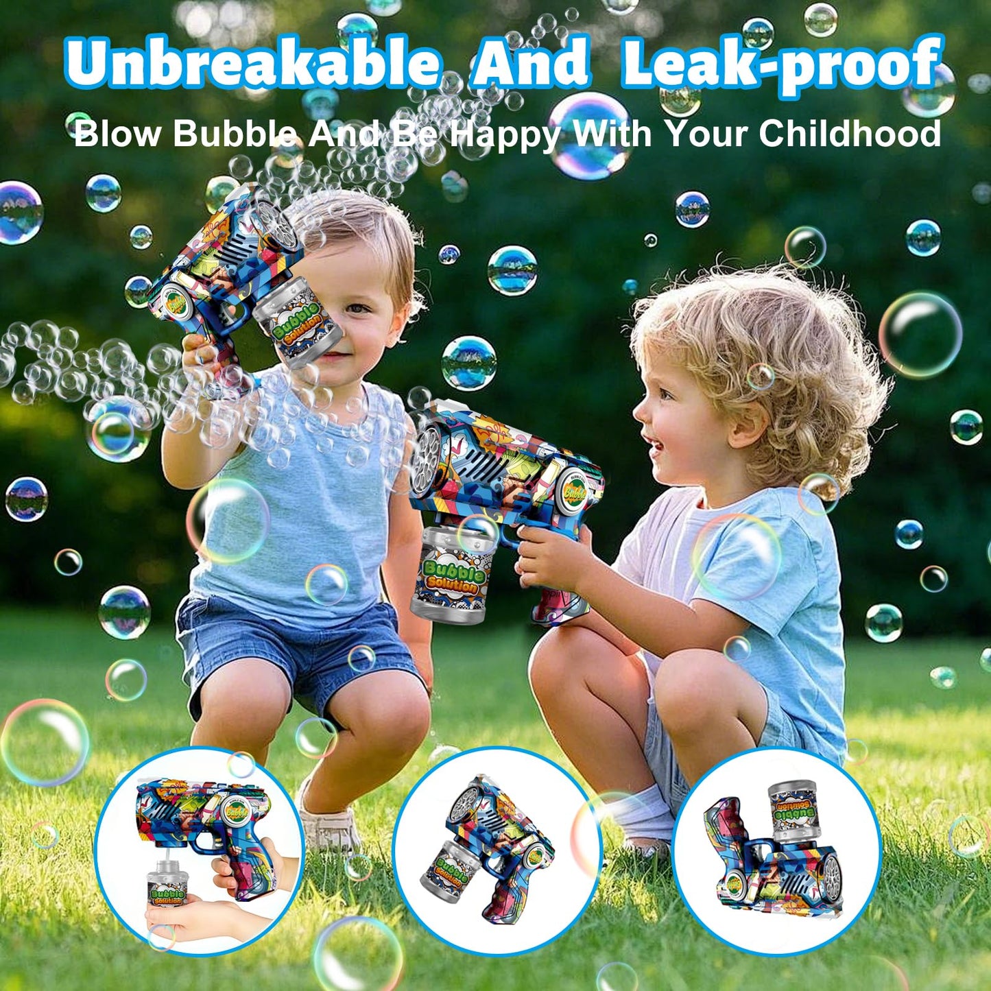 VORBLIX Bubble Gun with LED Lights – 10-Hole Automatic Bubble Machine for Kids 3-8