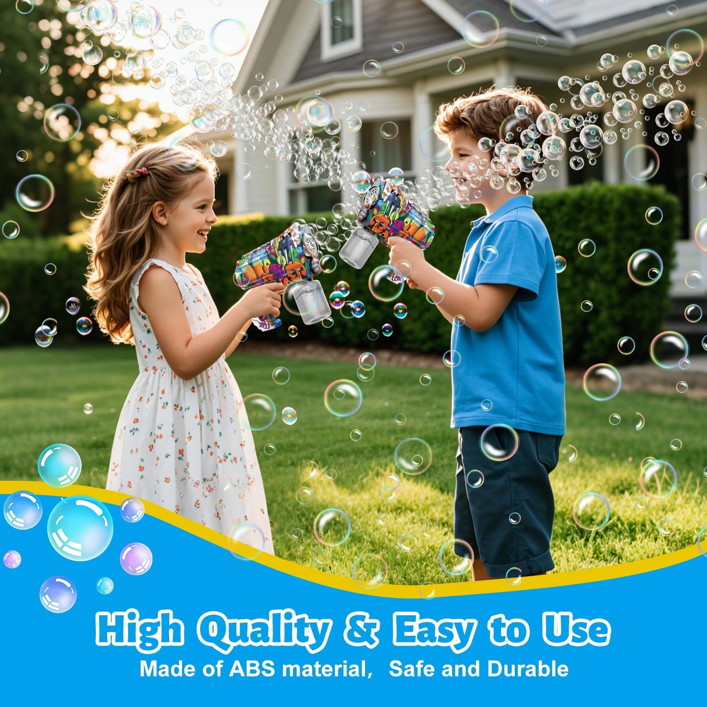 VORBLIX Bubble Gun with LED Lights – 6-Hole Bubble Blaster for Kids 3-8 | Leak-Proof Outdoor Toy