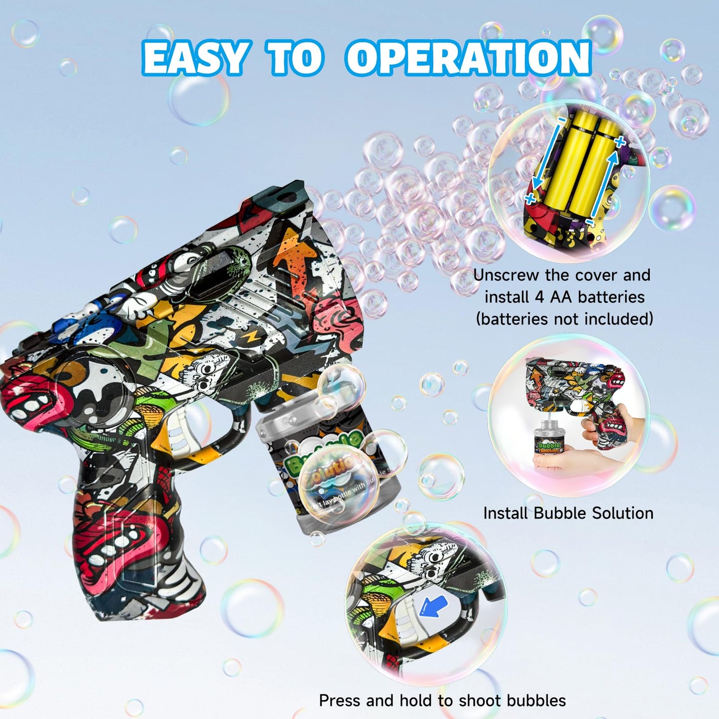 VORBLIX Bubble Gun for Kids – LED Lights, 10-Hole Bubble Machine, Leak-Proof (Ages 3-8)