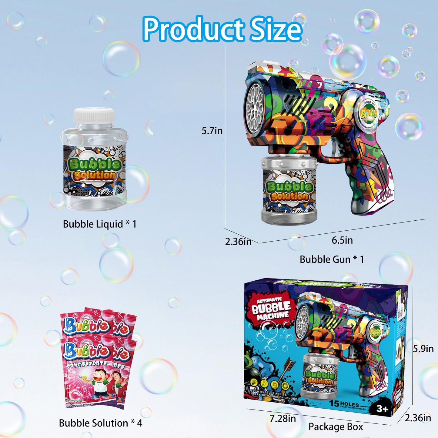 VORBLIX Bubble Gun with LED Lights | 10-Hole Auto Bubble Machine for Kids 3-8 | Leak-Proof Outdoor Toy