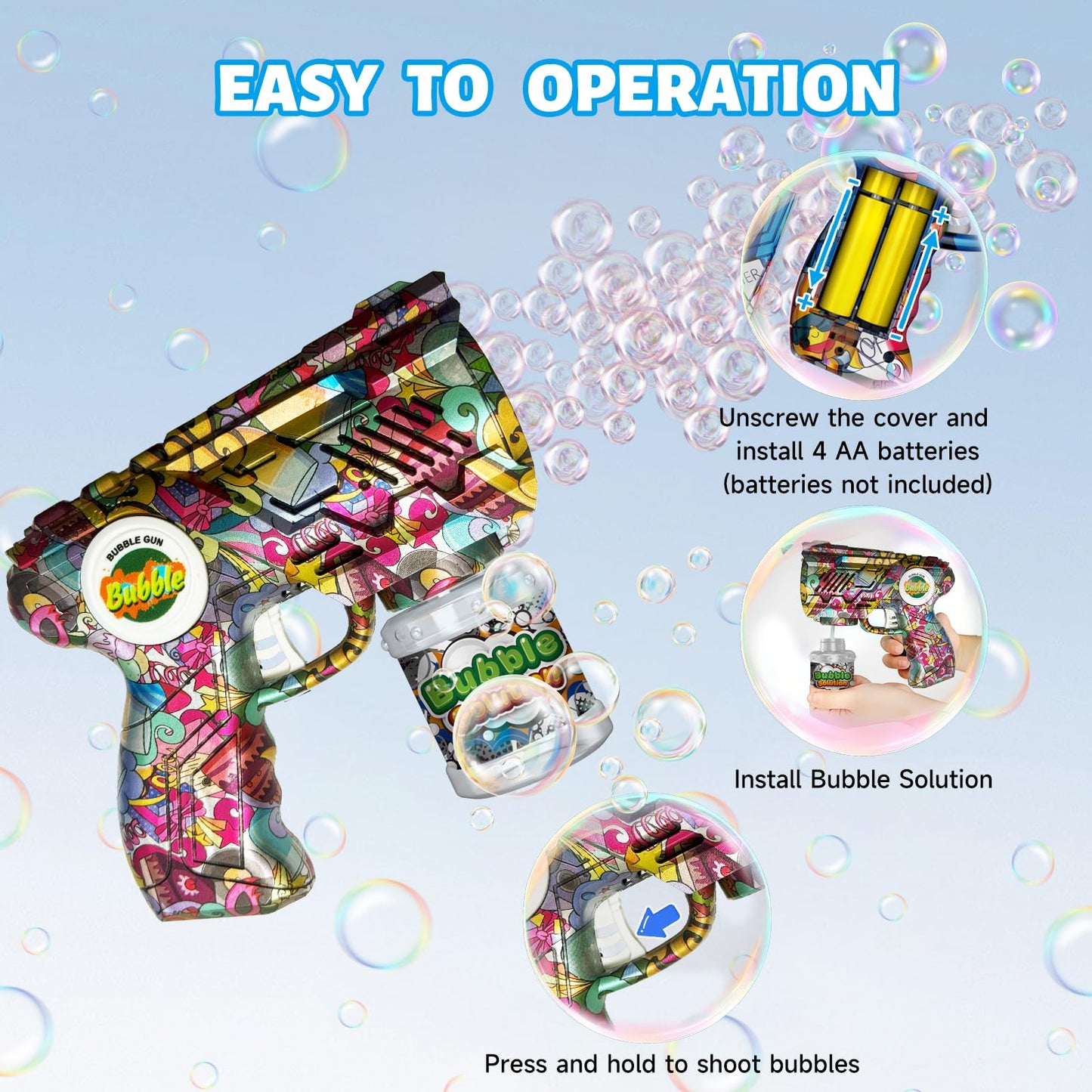 VORBLIX Bubble Gun with LED Lights | 10-Hole Auto Bubble Machine for Kids 3-8 | Leak-Proof Outdoor Toy