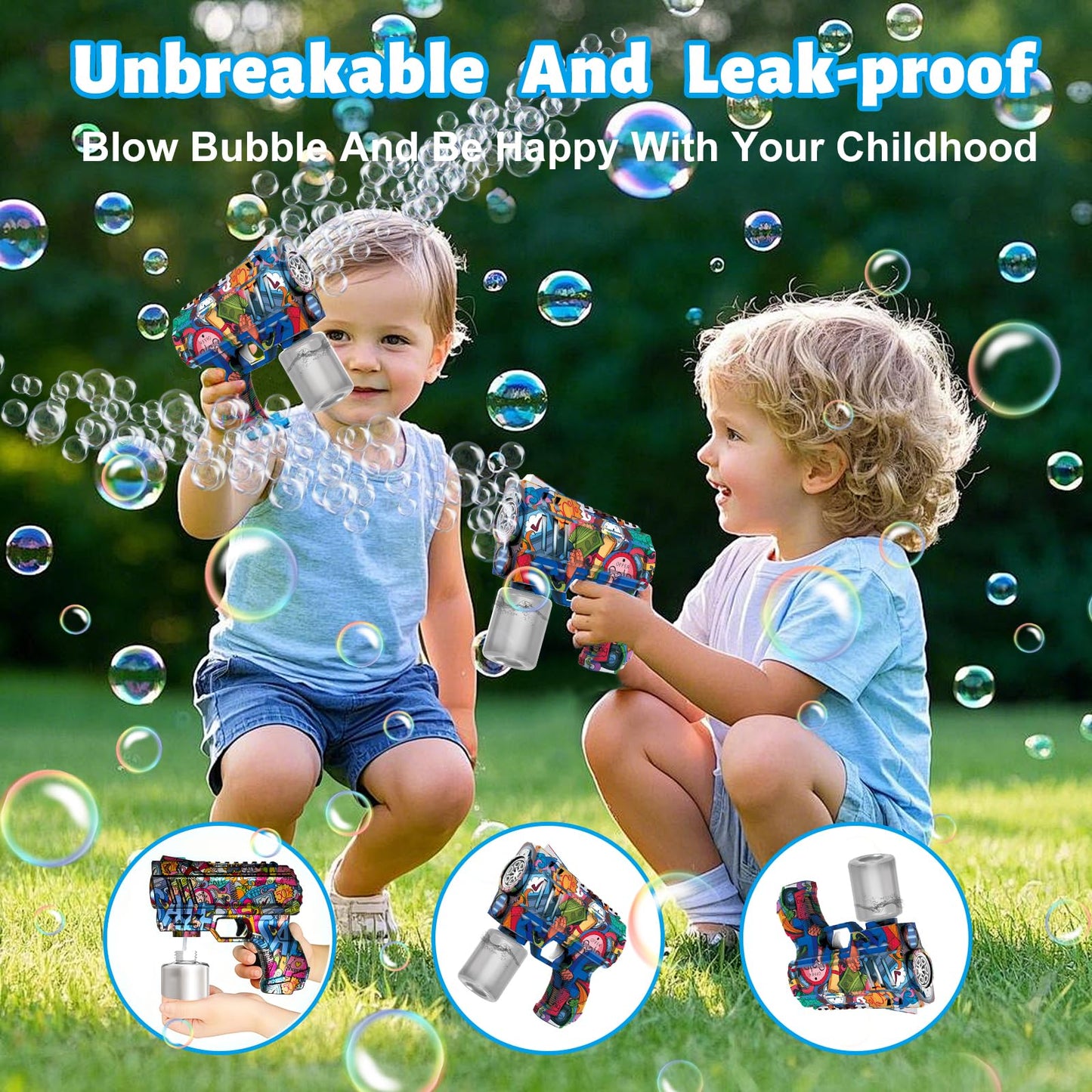 VORBLIX Bubble Gun with LED Lights - 6-Hole, Leak-Proof Bubble Blaster for Kids 3-8