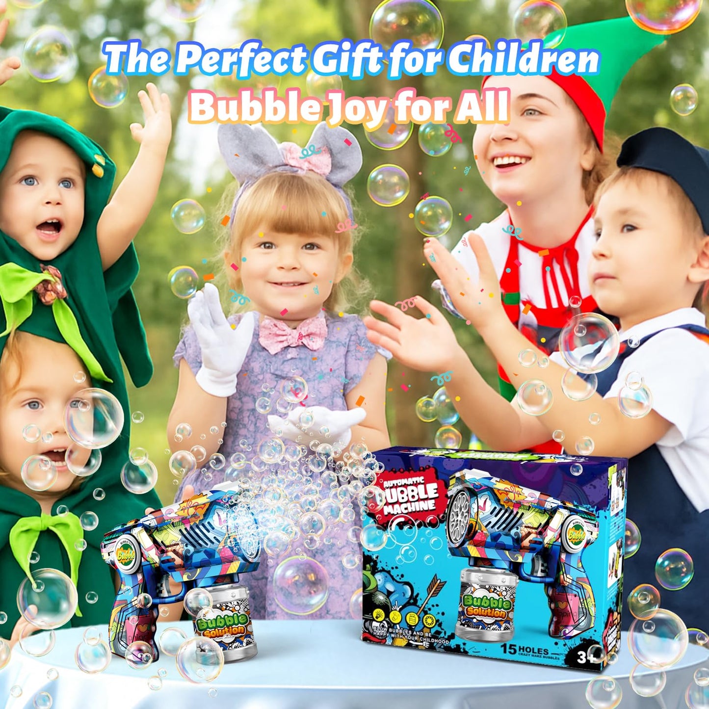 VORBLIX Bubble Gun with LED Lights – 10-Hole Automatic Bubble Machine for Kids 3-8