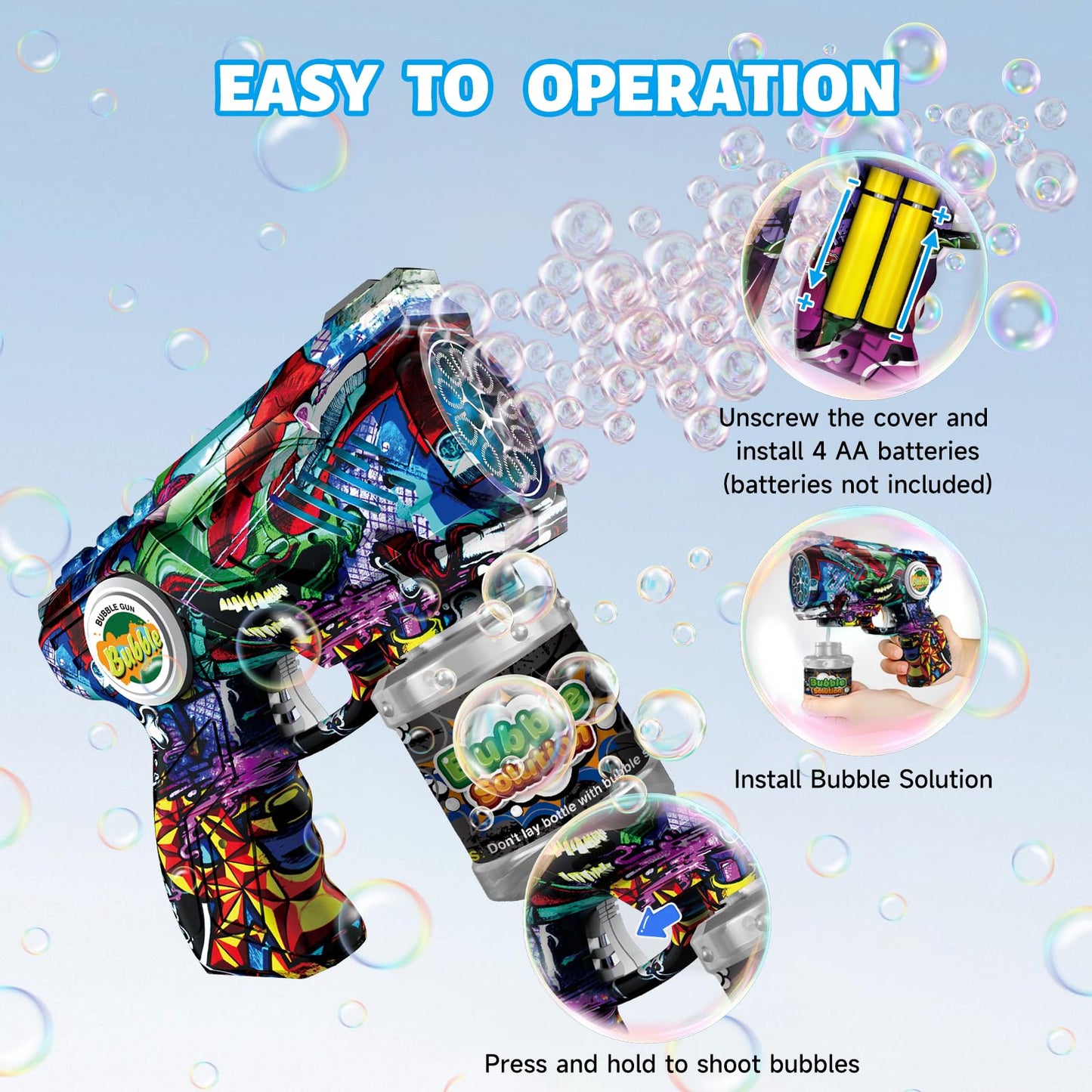VORBLIX Bubble Gun for Kids — LED Lights, 10-Hole Auto Bubble Machine, Leak-Proof Design