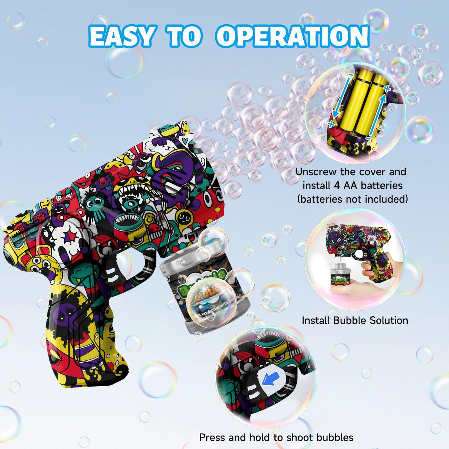 VORBLIX Bubble Gun with LED Lights - 10-Hole Auto Bubble Machine for Kids 3-8