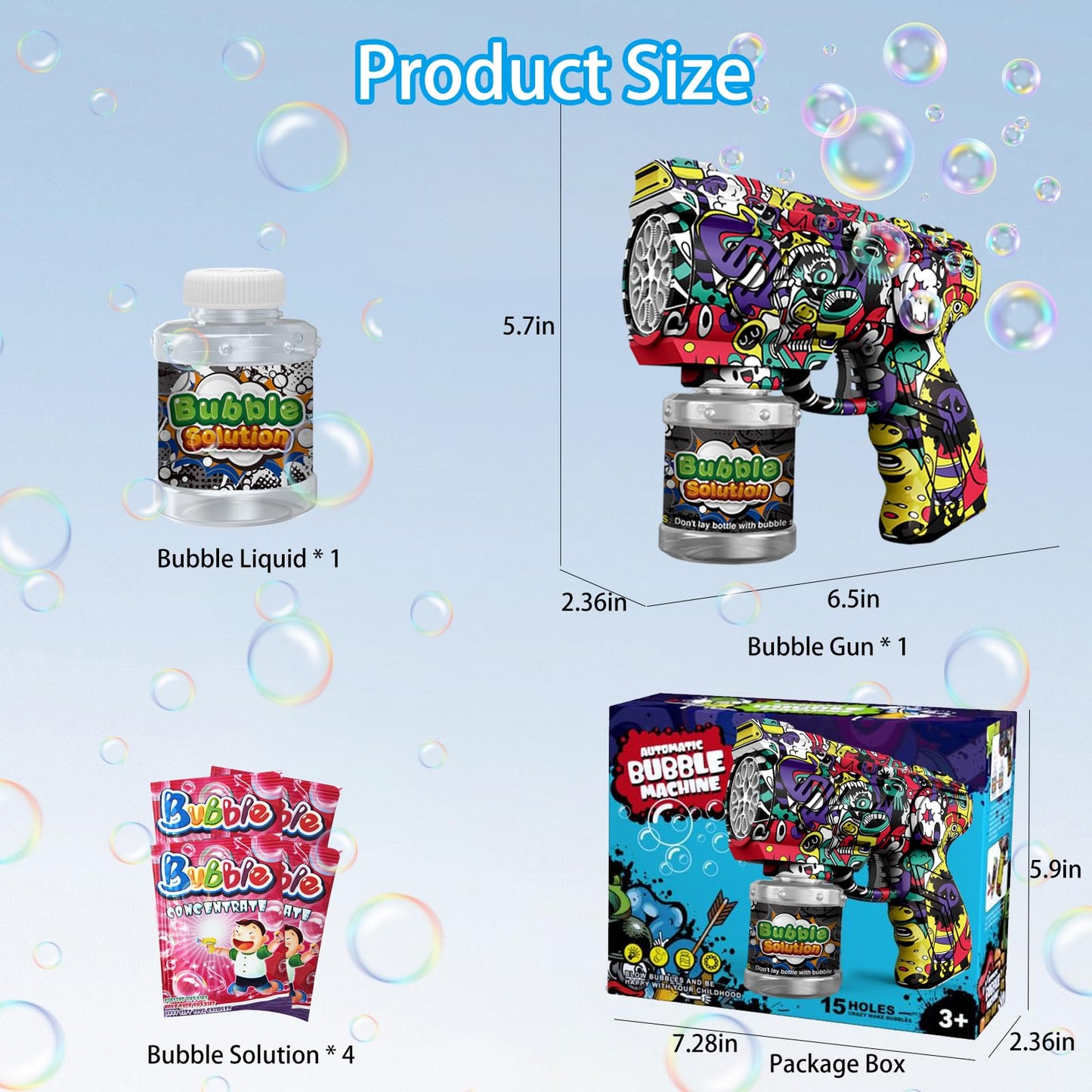 VORBLIX Bubble Gun with LED Lights - 10-Hole Auto Bubble Machine for Kids 3-8