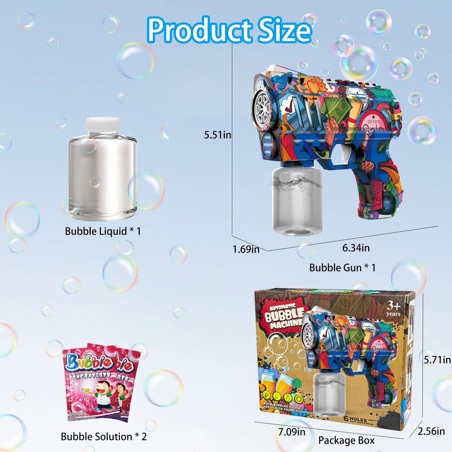 VORBLIX Bubble Gun with LED Lights - 6-Hole, Leak-Proof Bubble Blaster for Kids 3-8