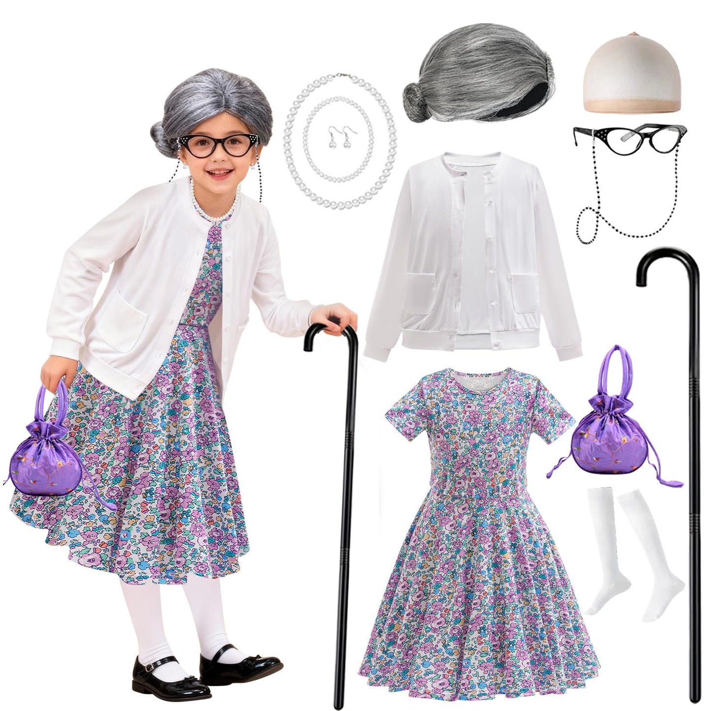 VORLITS 100 Days Old Lady Costume for Girls – 100th Day Dress Up