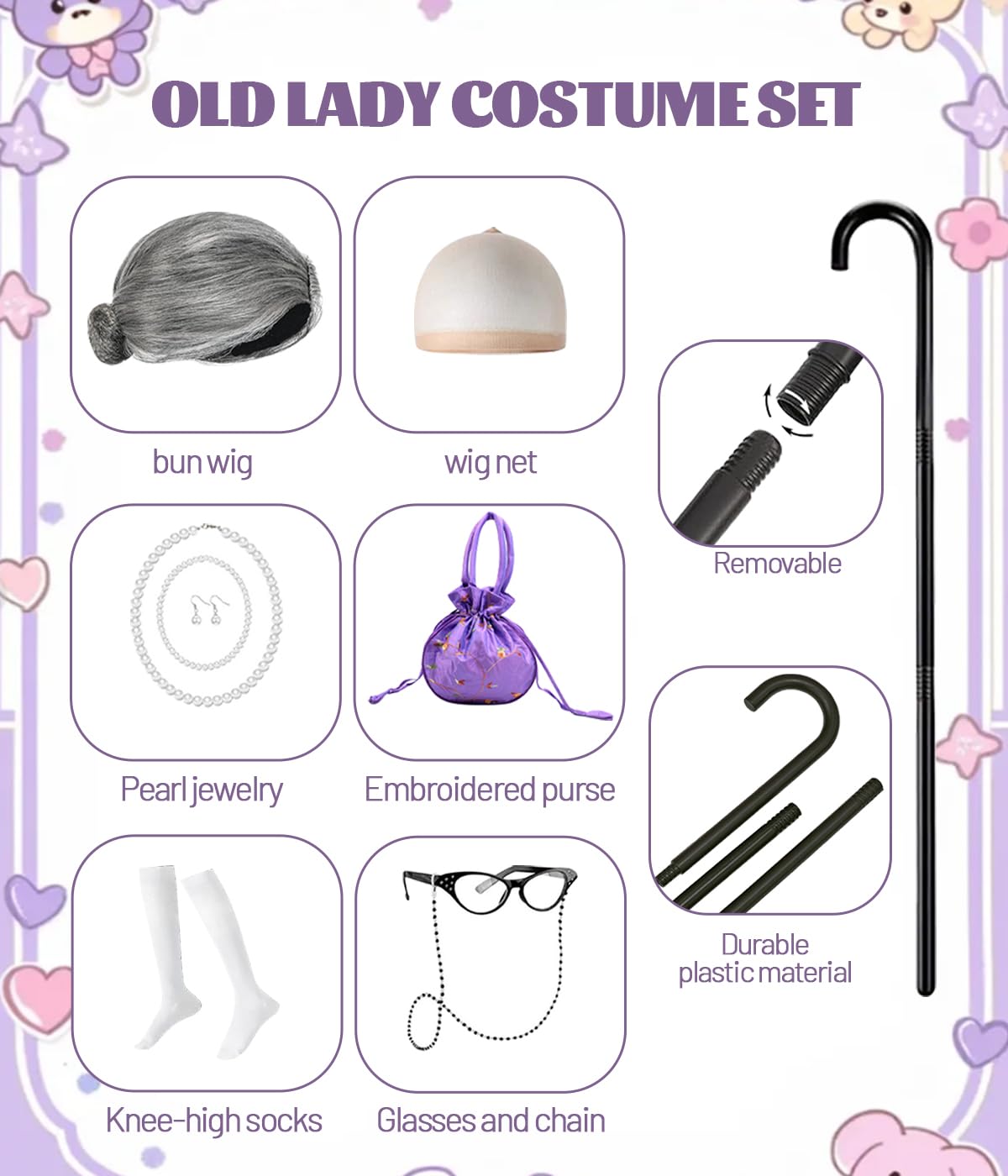 VORLITS 100 Days of School Old Lady Costume for Girls – 100th Day Dress-Up Pack