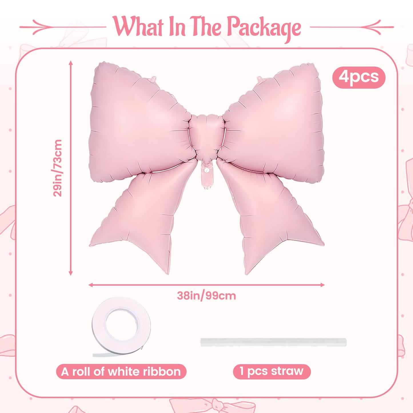 Vorplick 4Pcs Giant Pink Bow Balloons 38in – Elegant Party Decorations