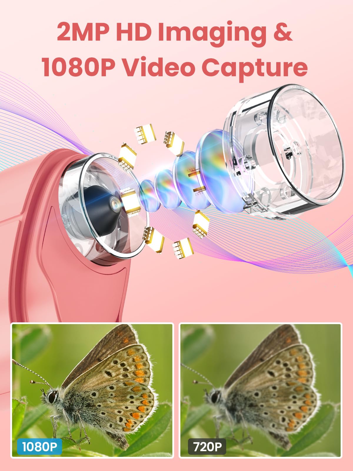 Vorth Kids Microscope | 2.4-Inch Digital Scope, 1000X Magnification, Pink