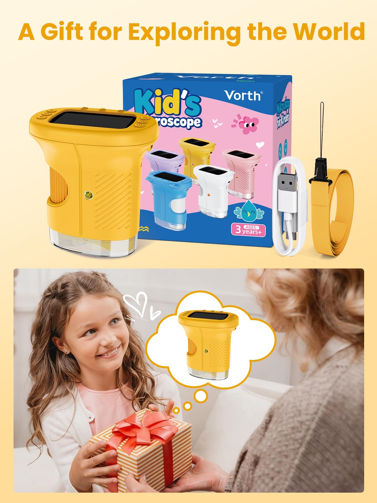 Vorth Microscope for Kids — 2.4-Inch Digital Microscope with 1000X Magnification