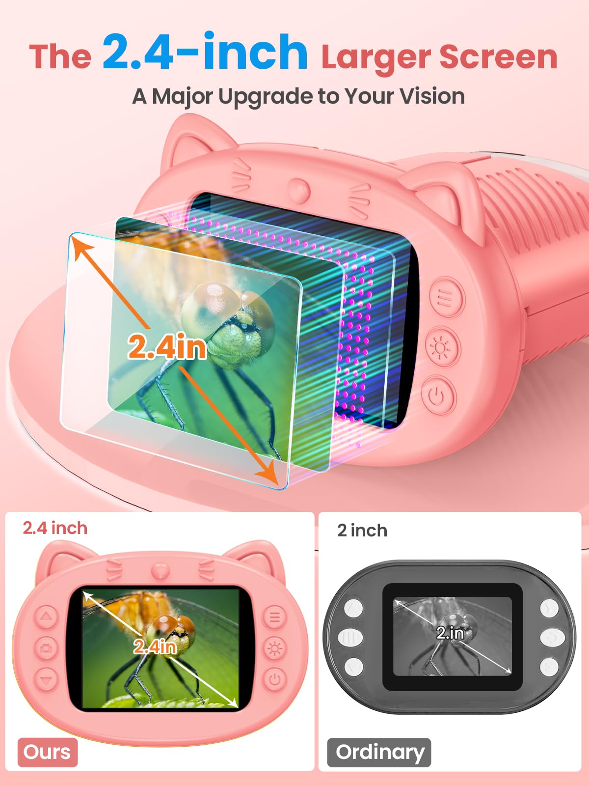 Vorth Kids Microscope | 2.4-Inch Digital Scope, 1000X Magnification, Pink