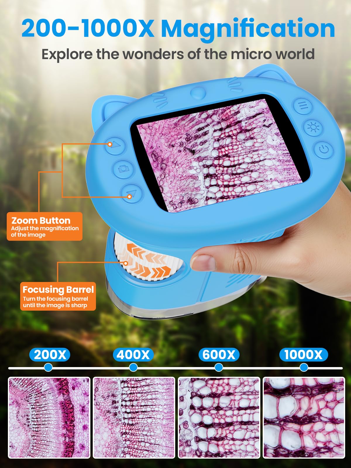 Vorth Microscope for Kids – 2.4-Inch Digital, 1000X Magnification, Handheld