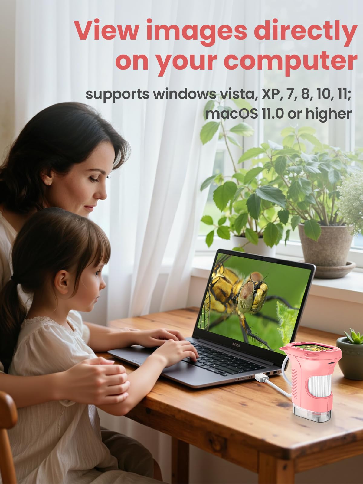 Vorth Kids Microscope | 2.4-Inch Digital Scope, 1000X Magnification, Pink