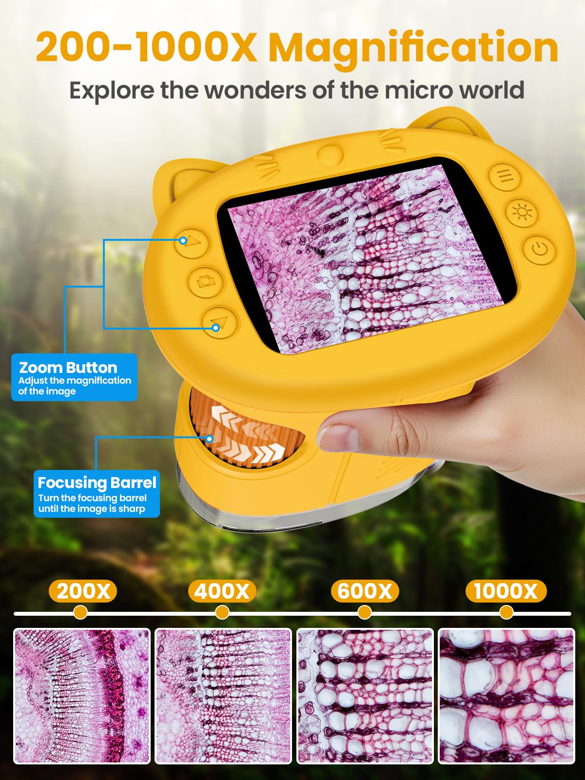 Vorth Microscope for Kids — 2.4-Inch Digital Microscope with 1000X Magnification