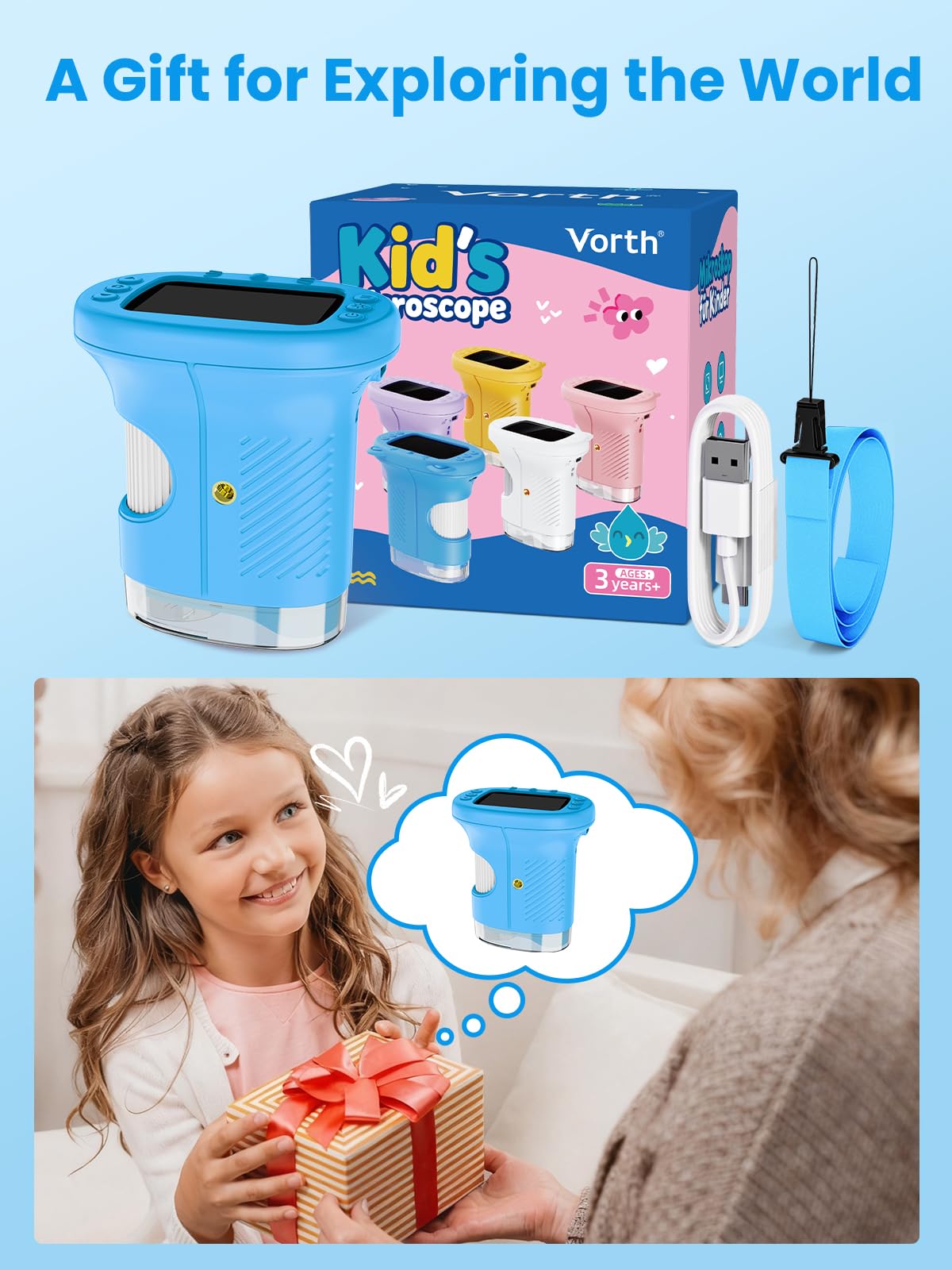 Vorth Microscope for Kids – 2.4-Inch Digital, 1000X Magnification, Handheld