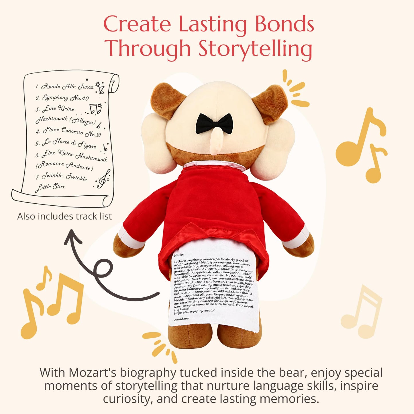 Vosego Amadeus Mozart Plush Bear – 40 Minutes of Classical Music for Babies & Toddlers