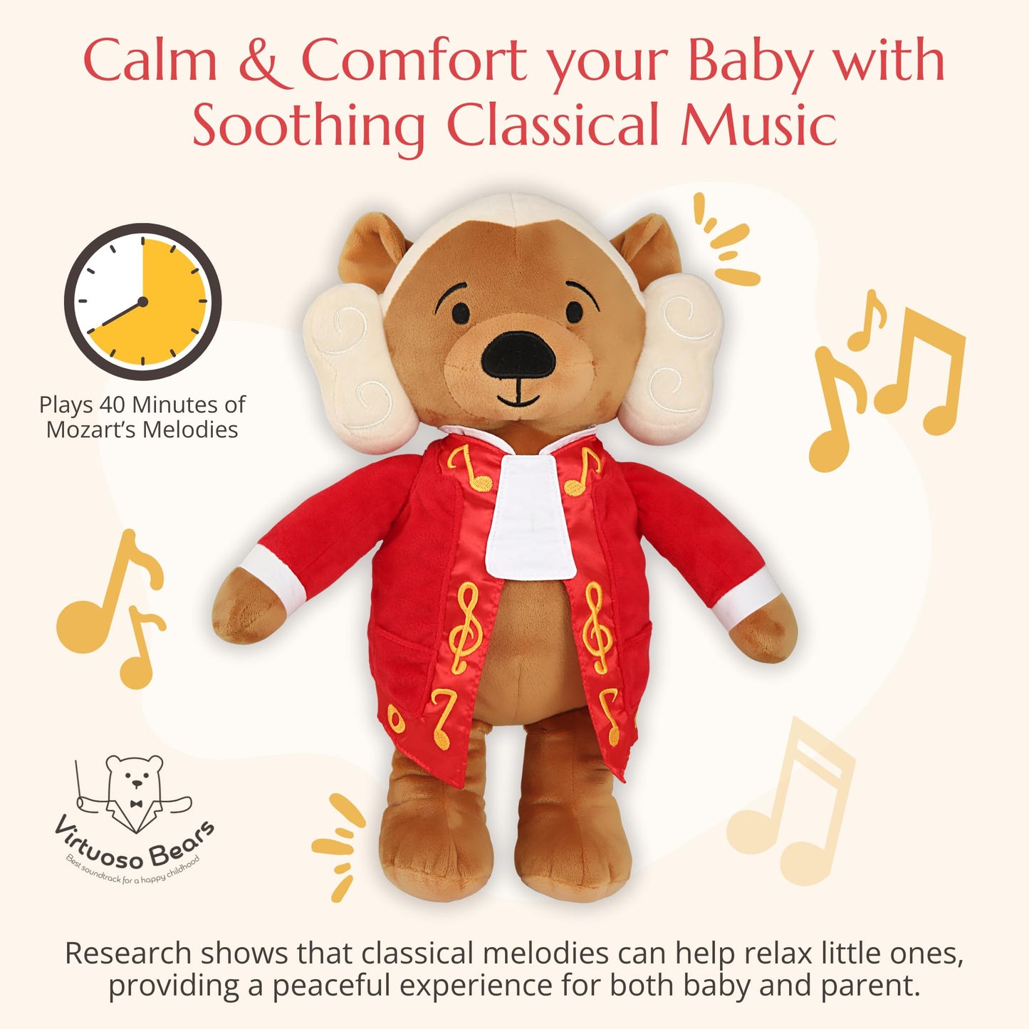 Vosego Amadeus Mozart Plush Bear – 40 Minutes of Classical Music for Babies & Toddlers