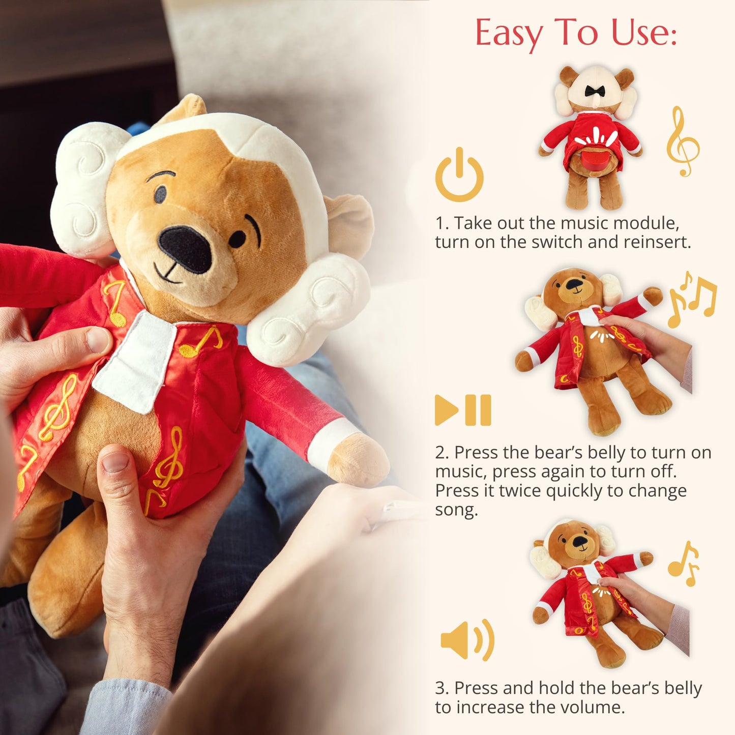Vosego Amadeus Mozart Plush Bear – 40 Minutes of Classical Music for Babies & Toddlers