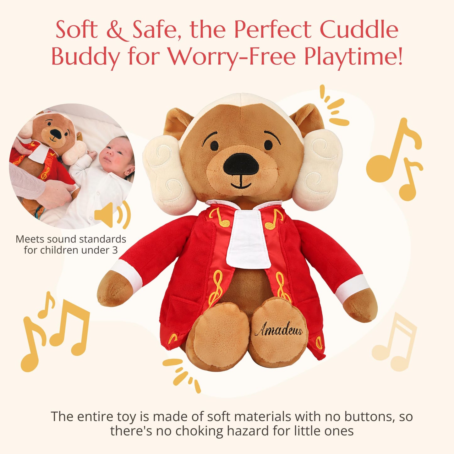 Vosego Amadeus Mozart Plush Bear – 40 Minutes of Classical Music for Babies & Toddlers