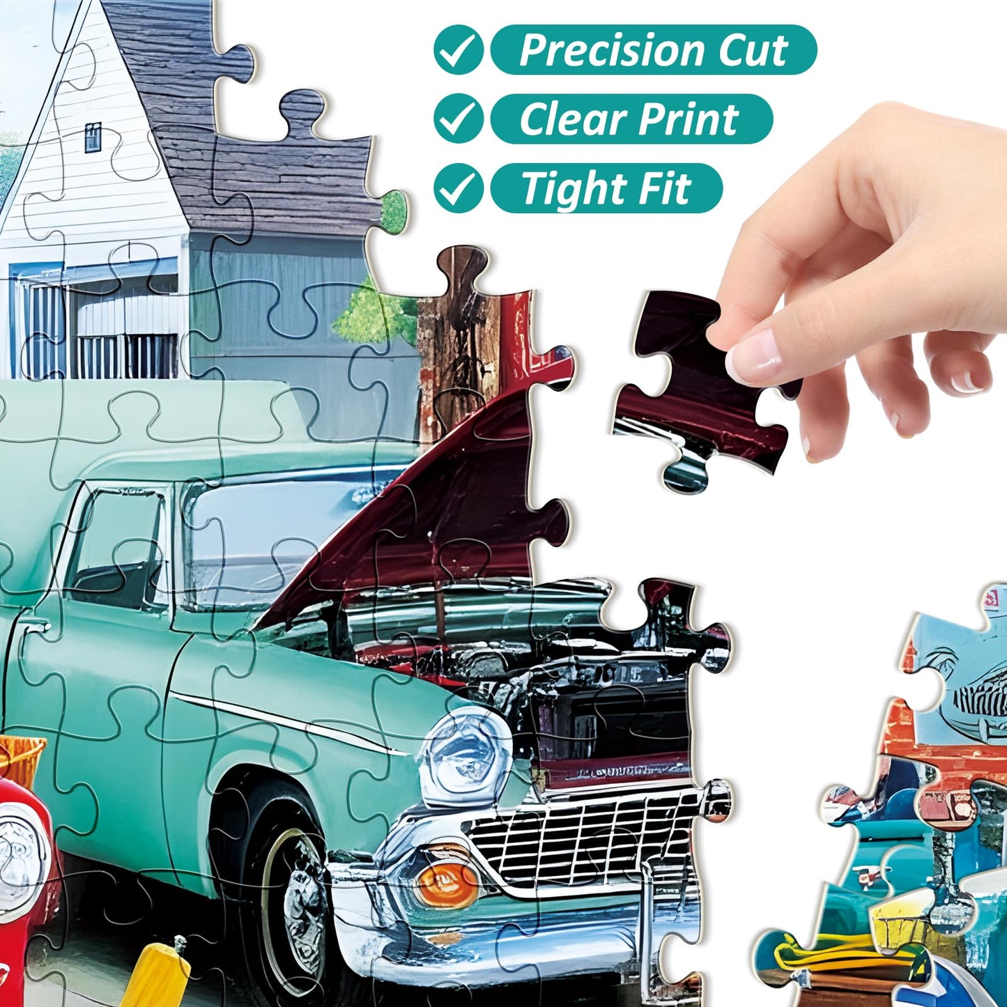 VoYouTwo 300-Piece Auto Repair Shop Puzzle – Cat & Car Theme (20.5 x 15 in)