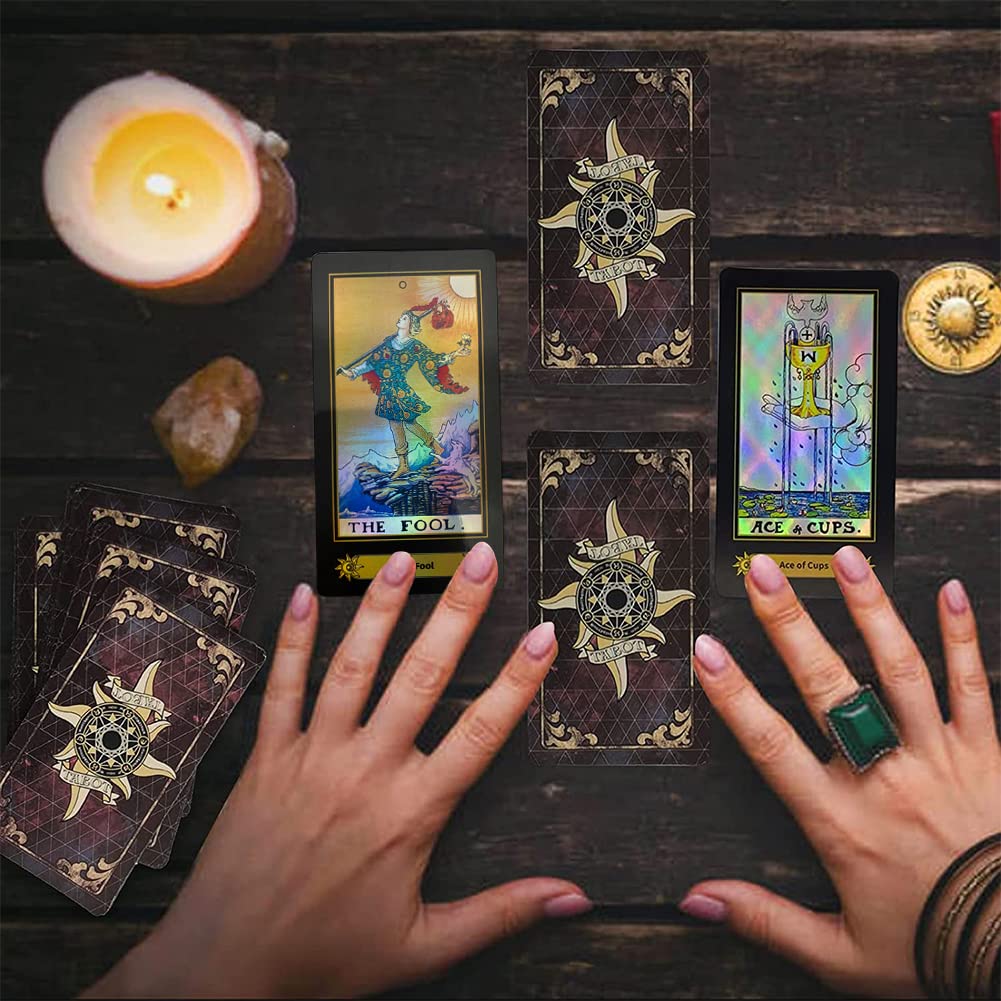 VOVOH Tarot Cards Deck — 78 Holographic Cards with Surface Laser, English Edition Guidebook