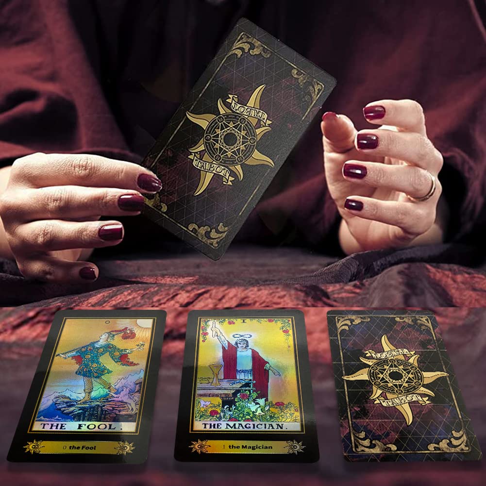 VOVOH Tarot Cards Deck — 78 Holographic Cards with Surface Laser, English Edition Guidebook