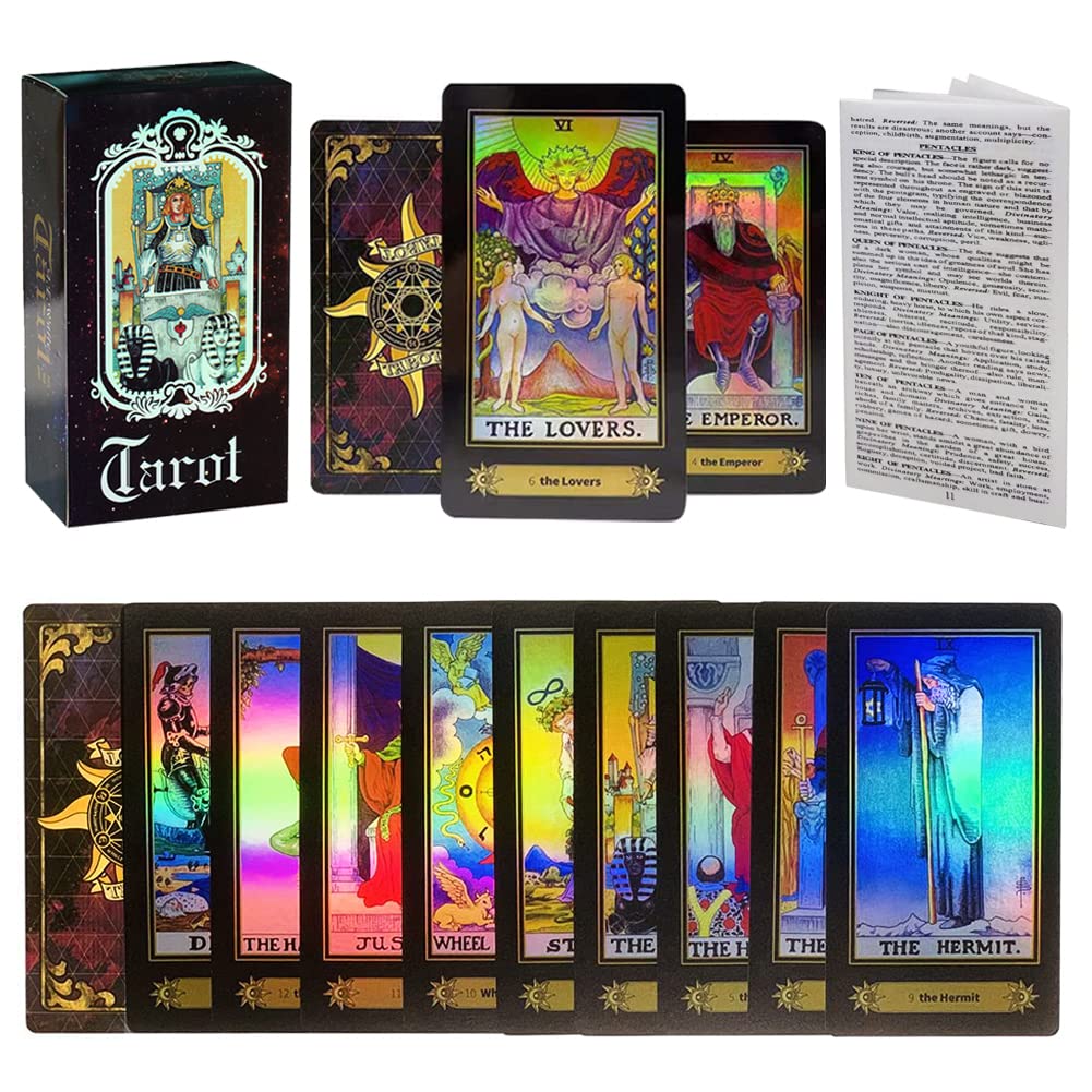VOVOH Tarot Cards Deck — 78 Holographic Cards with Surface Laser, English Edition Guidebook