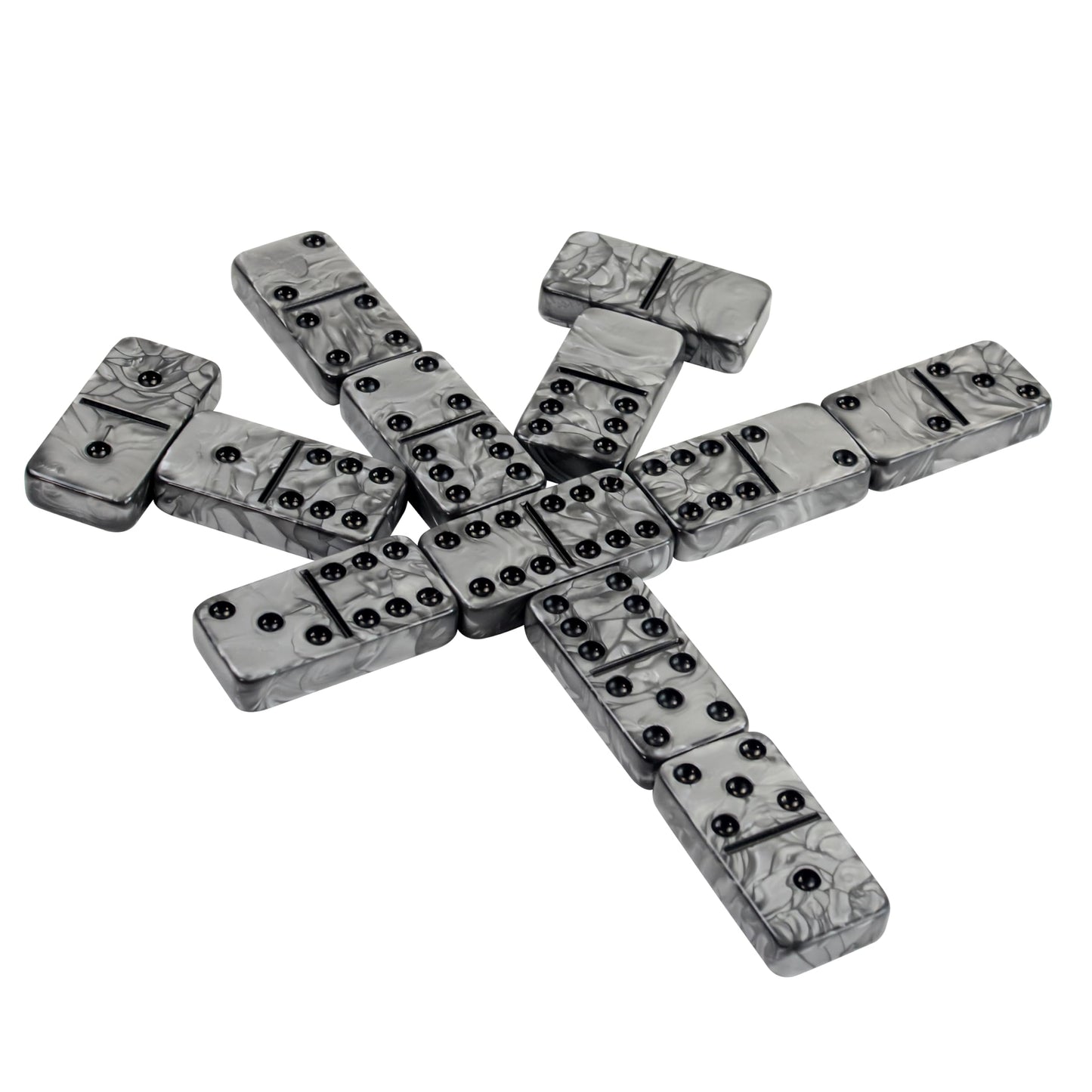 Vovotuzzi Dominoes Set for Adults - Double Six Jumbo 28 Tiles in Marbleized Black & Gray Case