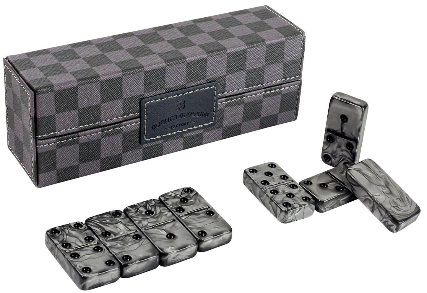 Vovotuzzi Dominoes Set for Adults - Double Six Jumbo 28 Tiles in Marbleized Black & Gray Case
