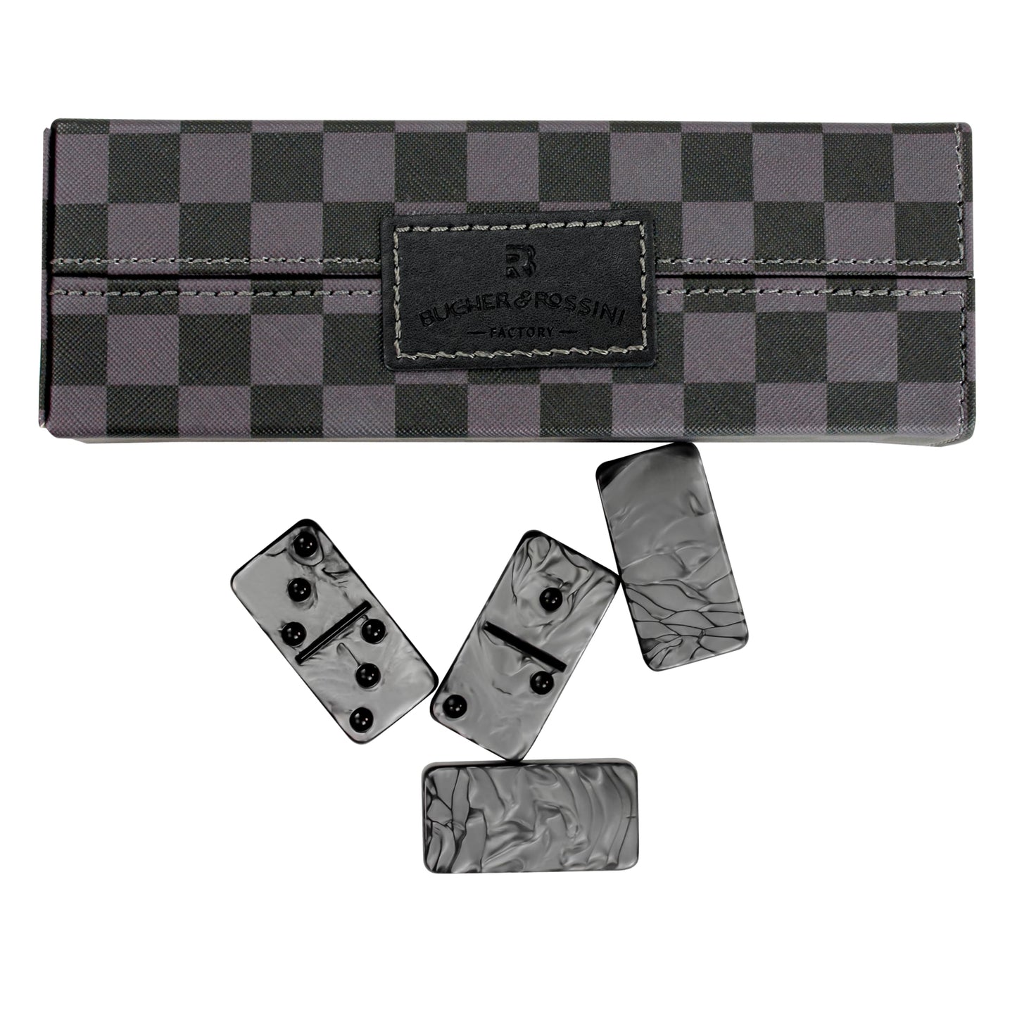 Vovotuzzi Dominoes Set for Adults - Double Six Jumbo 28 Tiles in Marbleized Black & Gray Case